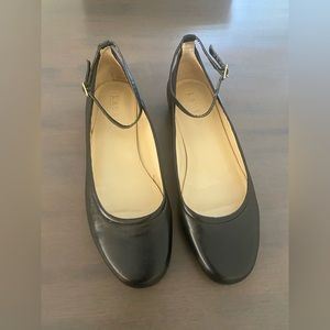 Black Leather Ballet Flats with Ankle Strap Lauren by Ralph Lauren Size 7.5